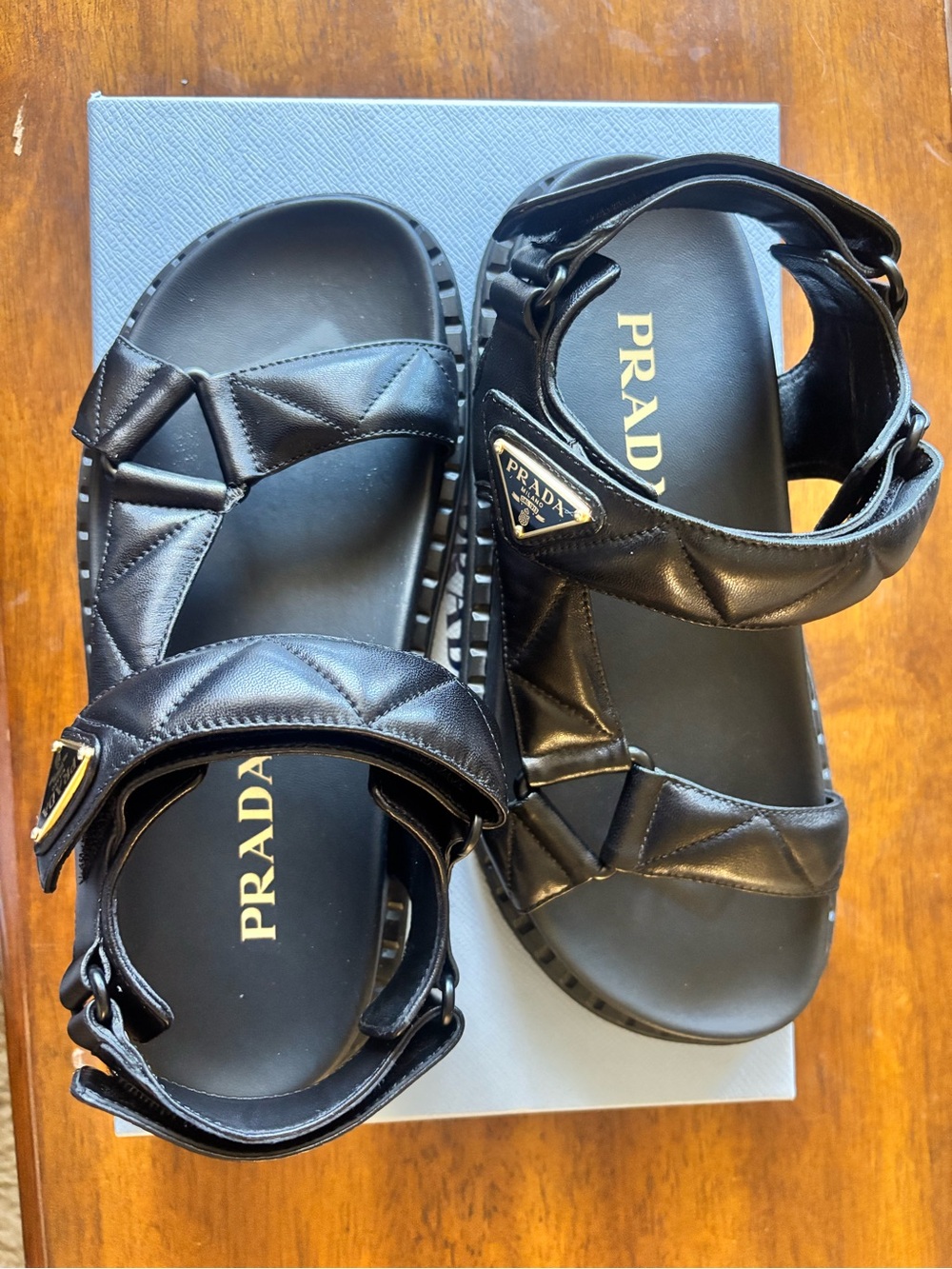 Prada Black Quilted Leather Strap Sandals